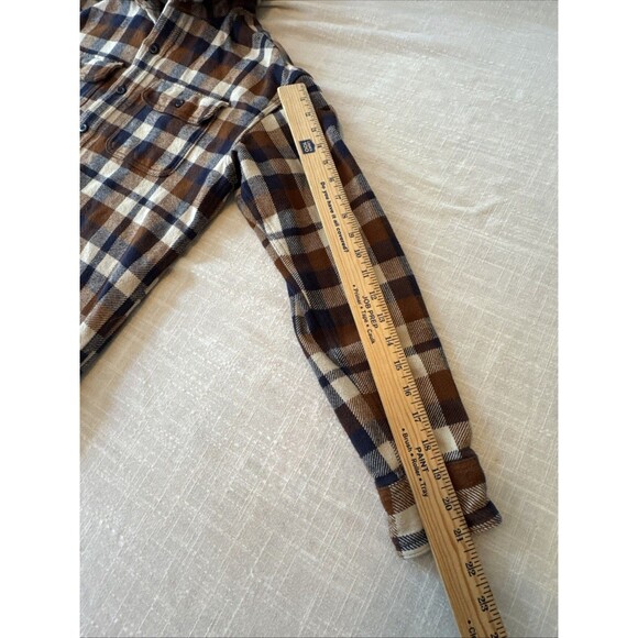 American Eagle AE Removable Hoodie Flannel Plaid Button Up Brown Blue Men's XS - Picture 11 of 11